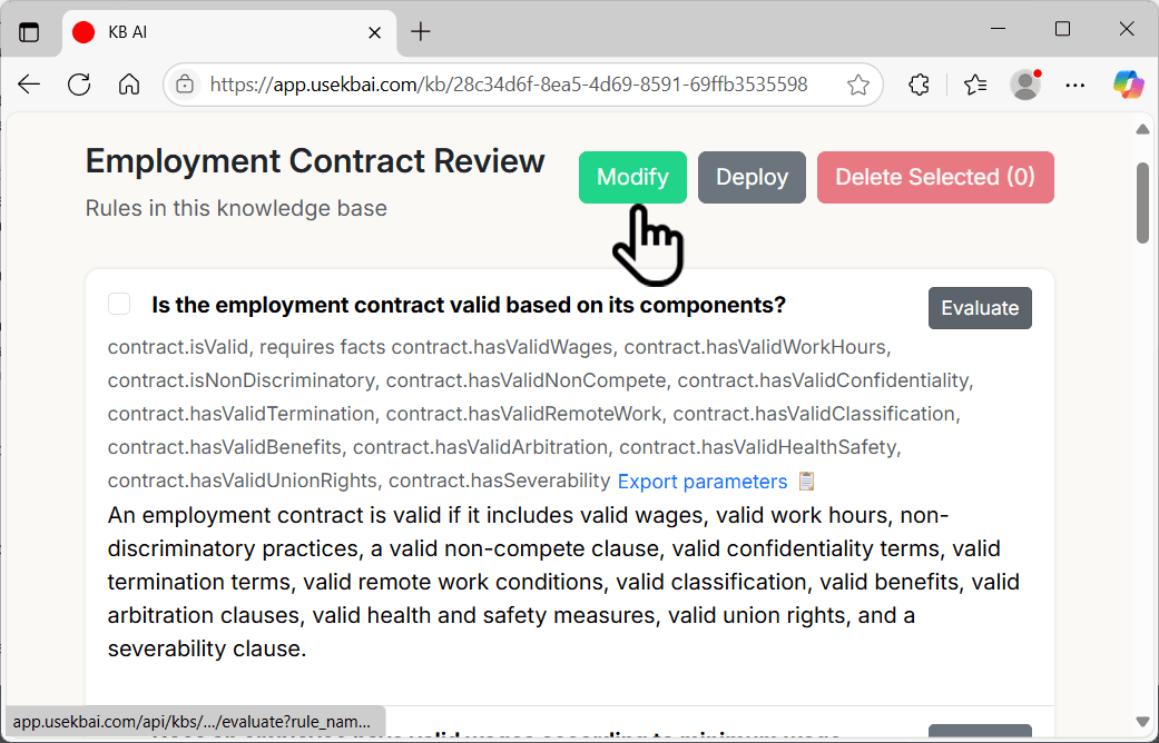 Modify knowledge base in KB AI screenshot